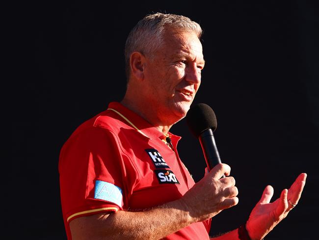 Gold Coast Suns Chief Executive Mark Evans speaks during the Gold Coast Suns community day and guernsey design launch. Picture: Chris Hyde/AFL Photos/via Getty Images.