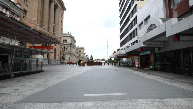 Brisbane CBD resembles a ghost town today ahead of Cyclone Alfred’s arrival. Picture David Clark