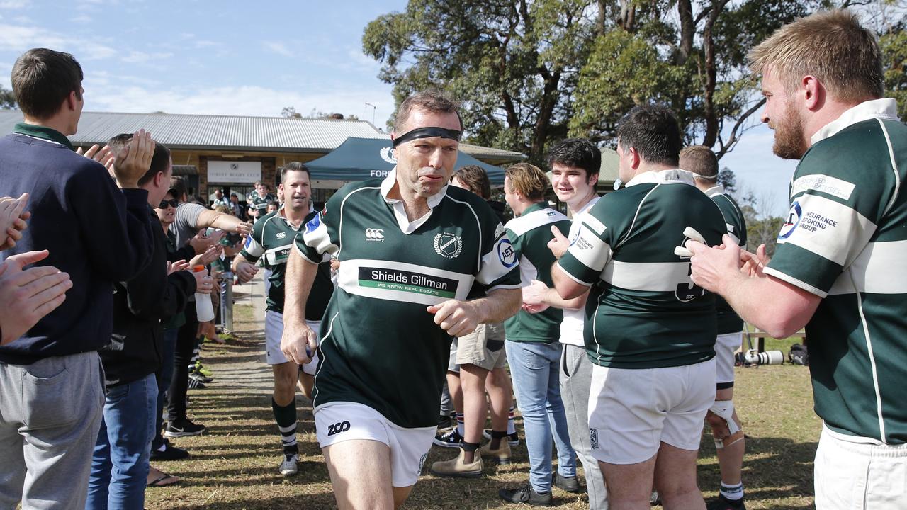 Former Prime Minister Tony Abbott ran out for Forest in a local club rugby match — ages 60.