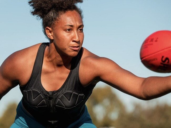 Richmond's Sabrina Fredrick wears the new Zena Vest. Picture: SUPPLIED/Zena Sports