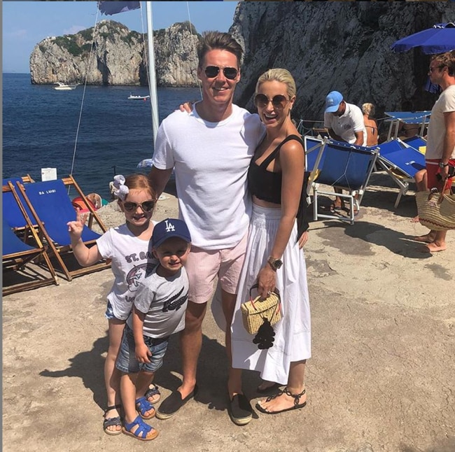 Roxy Jacenko and Oliver Curtis with their children Pixie and Hunter in Capri.