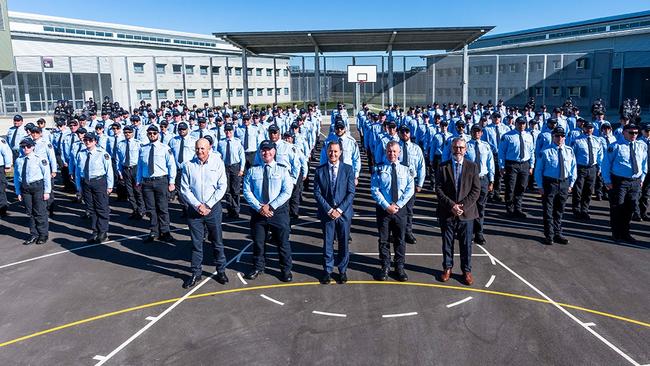 Serco Asia Pacific CEO Peter Welling with corrections staff at Clarence Correctional Centre. Please note this image was taken prior to current COVID-19 restrictions.