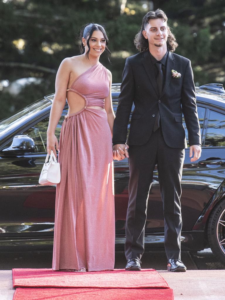 Dayna Southam partnered by Marcos Knauth. Toowoomba State High School formal at Picnic Point. Friday, September 9, 2022. Picture: Nev Madsen.