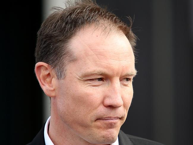 ADELAIDE, AUSTRALIA - SEPTEMBER 18: Brenton Sanderson speaks to the media during an Adelaide Crows AFL press conference at West Lakes on September 18, 2014 in Adelaide, Australia. (Photo by Morne de Klerk/Getty Images)