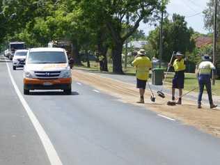 A 500-metre oil spill on the Gwydir Highway on the outskirts of South Grafton is creating traffic delays. Picture: Tim Howard