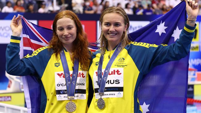 Ariarne Titmus, right, and Mollie O'Callaghan train in the same club squad on th Gold Coast Picture: Getty Images