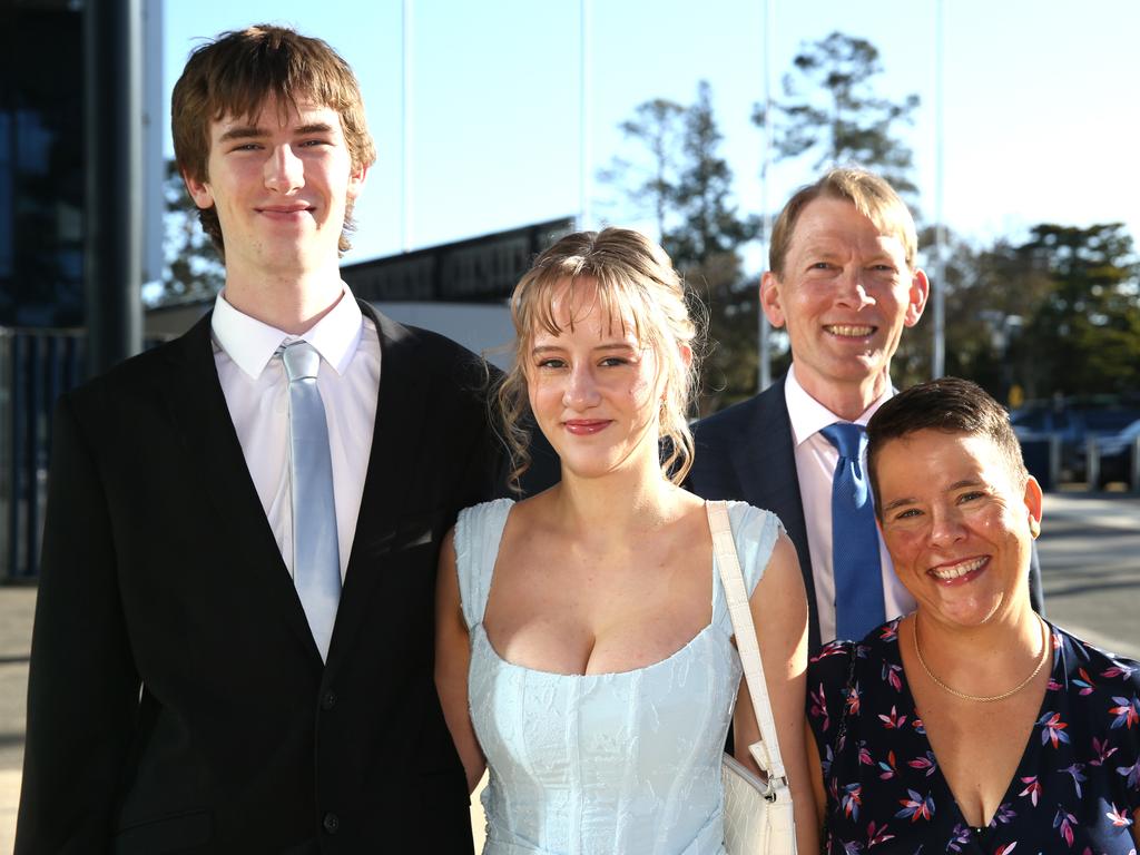 Geelong High graduation at GMHBA Stadium. James Elliott, Lillian, Casper and Kathryn Stoel. Picture: Mike Dugdale