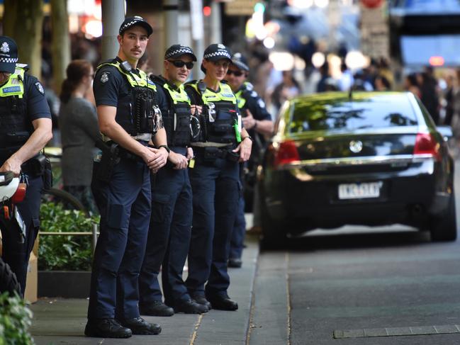 Operation Mongoose in the Melbourne CBD with Victoria Police. Police patrol the streets of Melbourne. (Uber eats delivery driver sting) (phone use while driving ETC) Picture: Tony Gough