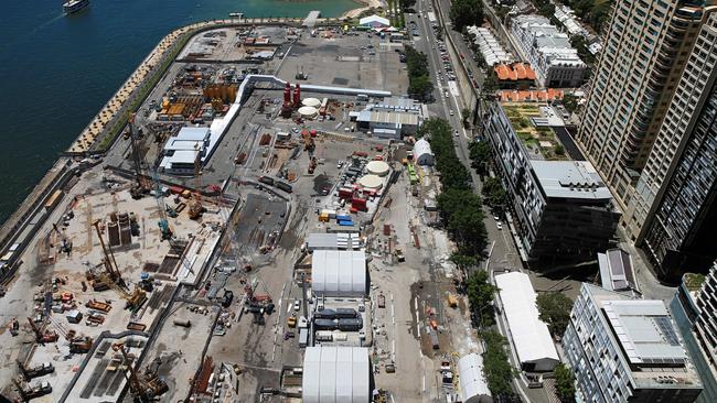 Aerial photos of the north Barangaroo construction site. The construction waste may be barged along Parramatta River to Clyde in the west. Picture: Toby Zerna