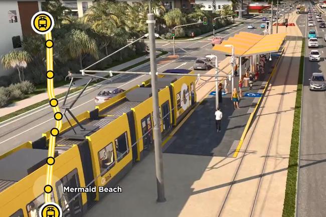 <p>2018: Artist impression of Gold Coast Light Rail Stage 3A route.</p>