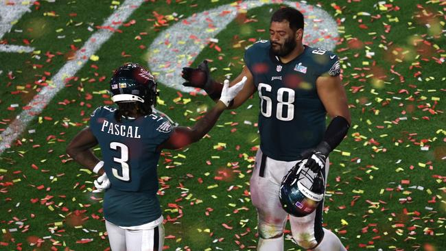 Jordan Mailata consoles a teammate. Picture: Getty Images