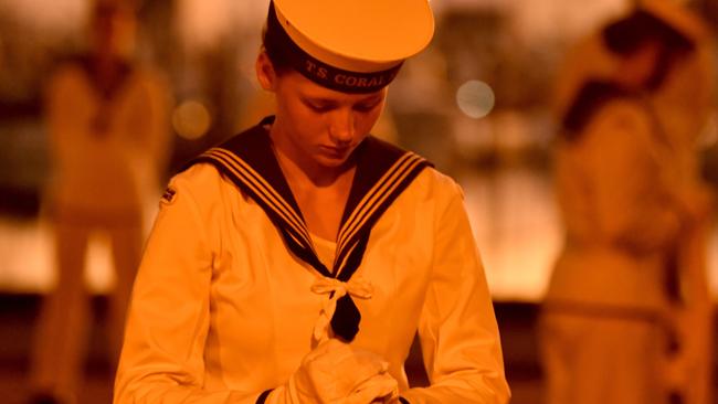 BEST PHOTOGRAPHS 2022. Evan Morgan. Commemoration Dawn Service for 80th anniversary of the Battle of the Coral Sea at Anzac Park, Townsville. Navy cadet from TS Coral Sea, part of the catafalque party. Picture: Evan Morgan