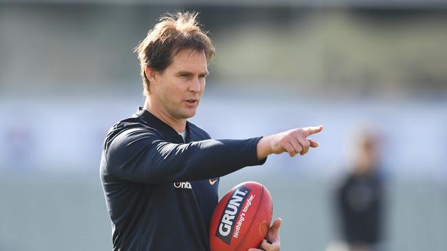 Carlton interim coach David Teague at training. Picture: AAP