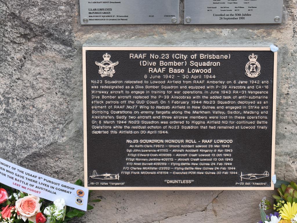 New plaques honouring past pilots and personnel who served at the Lowood Airfield were unveiled during the ceremony