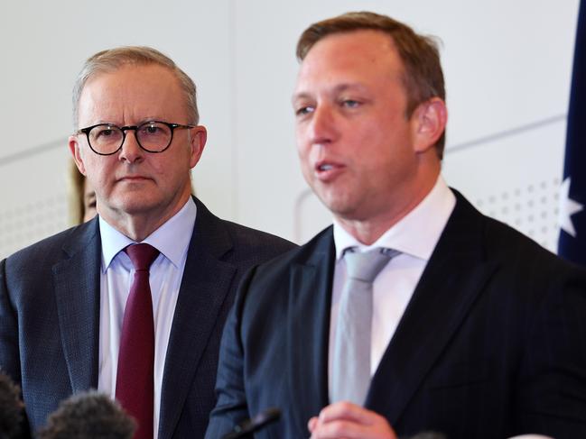 Prime Minister Anthony Albanese with outgoing premier Steven Miles