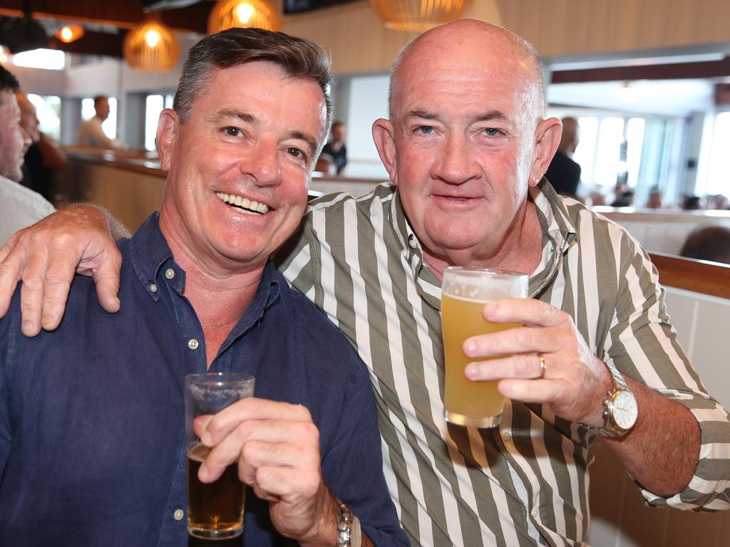 Steve Godfrey and Peter Ward at the BMD Northcliffe SLSC Sportsman’s Luncheon. Picture: Glenn Hampson.