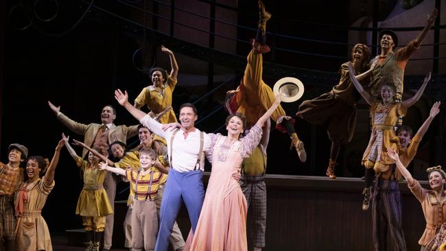 Hugh Jackman and Sutton Foster in The Music Man on Broadway. Picture: Julieta Cervantes