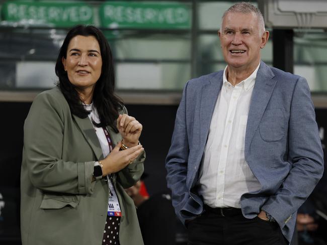 NCA. MELBOURNE, AUSTRALIA. 3rd April, 2025 . AFL Round 4.  Collingwood vs Carlton at the MCG. Geoff Walsh and Laura Kane. Picture: Michael Klein