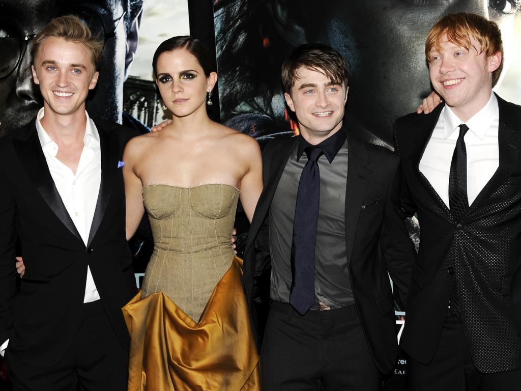 Tom Felton, Emma Watson, Daniel Radcliffe and Rupert Grint pose together in 2011. Picture: AP