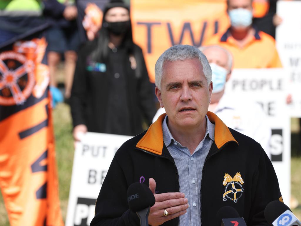 Transport Workers Union national secretary Michael Kaine says workers will only back down if their demands for stricter limits on outsourcing work are met. Picture: NCA NewsWire/Damian Shaw
