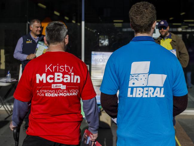 Campaigners for Labor and Liberal in the Eden-Monaro by-election in Queanbeyan, NSW. Picture: Sean Davey