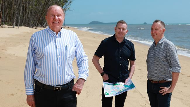 Developer Frank Gasparin has partnered with Melbourne company Villawood Properties to develop his Half Moon Bay property at Trinity Park. Villawood CEO Alan Miller, Gasparin Group owner Frank Gasparin and Mason Cowle of Ellivo Architects at Half Moon Bay. Picture: Brendan Radke