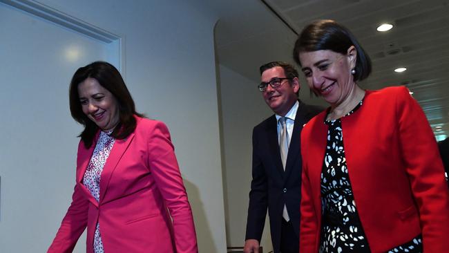 Annastacia Palaszczuk, Daniel Andrews and Gladys Berejiklian after a national cabinet meeting.