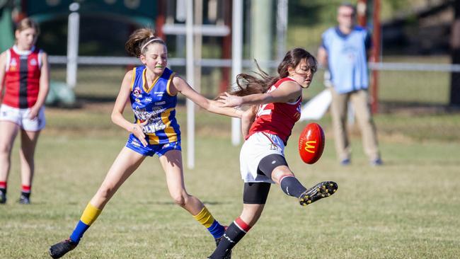 Action from a Everton Wolves and Victoria Point Sharks junior girls’ game. (AAP Image/Richard Walker)