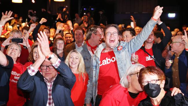 Federal Labor leader Anthony Albanese holds his Labor party function at Canterbury Hurlstone Park RSL after voting finished in the 2022 Australian federal election. Picture: NCA / Sam Ruttyn