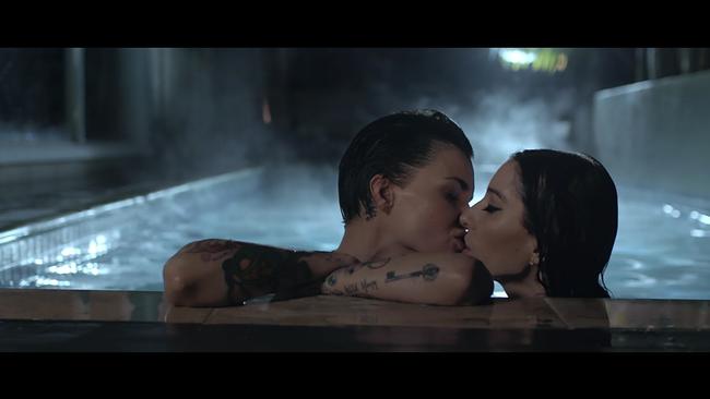 Reunited: Ruby Rose kisses Jess Origliasso in the On Your Side video. Picture: Supplied