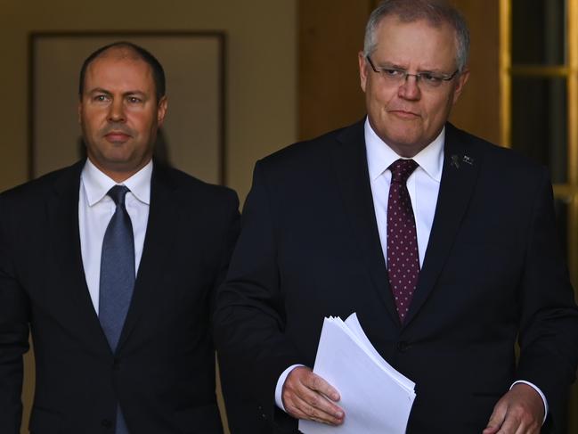 Australian Prime Minister Scott Morrison and Australian Treasurer Josh Frydenberg. Picture: AAP