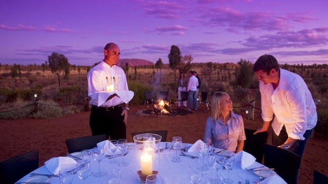 Award-wining dining experience overlooking Uluru at sunset, Sound of Silence. Picture: Sound of Silence