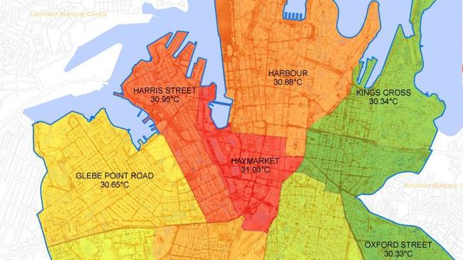 Heat maps of Sydney show the CBD around Central Station is the hottest.