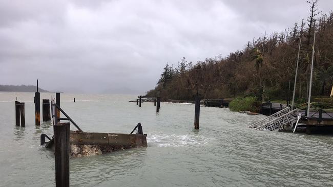 A washed away jetty at Daydream Island after Cyclone Debbie hit the Whitsunday Islands. Picture: Jessica Swann.