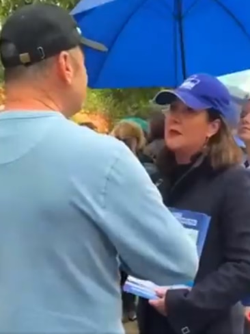Senator Jane Hume was confronted by Mr Holmes a Court while she was appearing alongside Treasurer Josh Frydenberg at a Melbourne polling booth. Picture: Twitter/LiberalAus