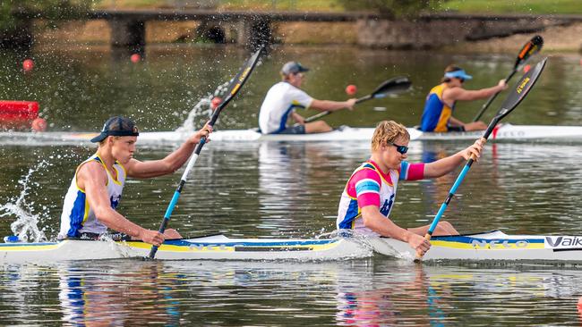 Jake Morris and Bailey Clues winning the K2 under 18 race at Penrith. Pic: JGR Images