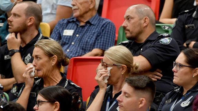 Police memorial serive fro Constable Rachel McCrow and Constable Matthew Arnold at the Townsville Stadium. Picture: Evan Morgan