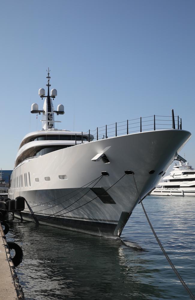 James Packer’s luxury yacht IJE, seen here in Italy, is currently moored in the South Pacific. Picture: Ella Pellegrini