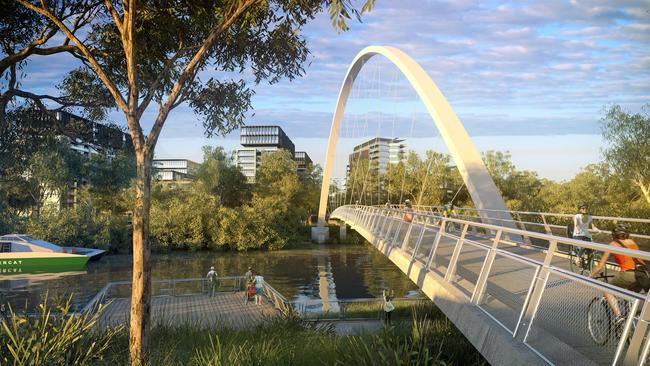 An artist's impression for the Alfred Street Bridge at Parramatta, which will link the CBD to the east of the river.