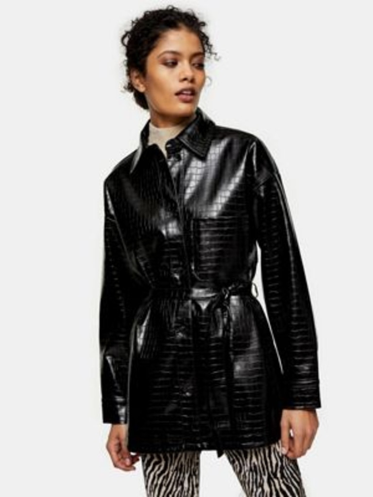 Topshop Faux Leather Belted Shacket