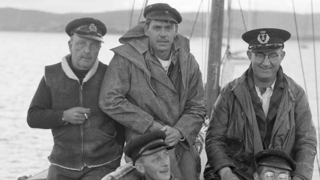 FOR DAMIAN BESTER'S MERCURY/SUNDAY TASMANIAN BLAST FROM THE PAST: The crew of Wayfarer, the final boat to finish the inaugural Sydney to Hobart Yacht Race in 1945-46. Picture from Box 772 of the Mercury Historical Archive