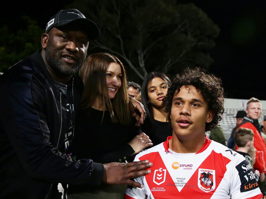 Tristan Sailor (R) formerly of the Dragons could follow in the footsteps of his famous father Wendell (R) and land a deal with the Broncos. Picture: Matt King/Getty Images