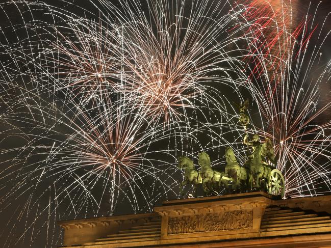 Fireworks explode over the Brandenburg Gate on January 1, 2019. Picture: Getty