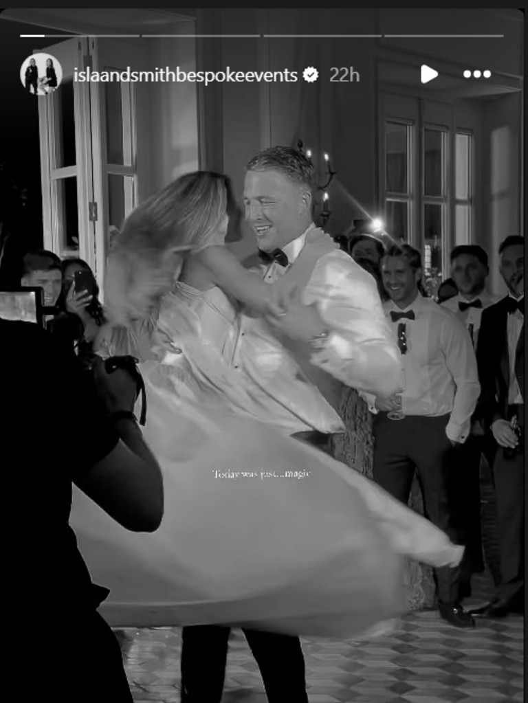 Sam Burgess and Lucy Graham on the dance floor. Photo: Istagram, @islaandsmithbespokeevents.