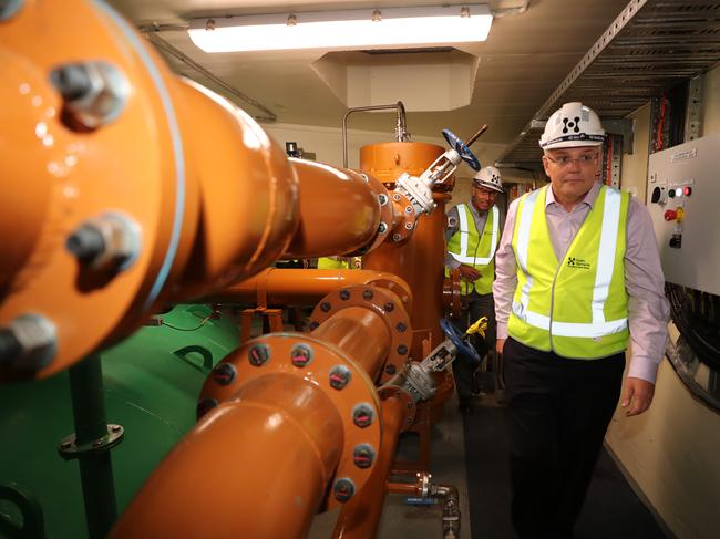 27-02-19 - Prime Minister Scott Morrison along with Tasmanian Premier Will Hodgman and Environment Minister Melissa Price during the announcement of the Battery of the Nation at Cethana Dam and Power Station in Tasmania. Picture: Adam Taylor