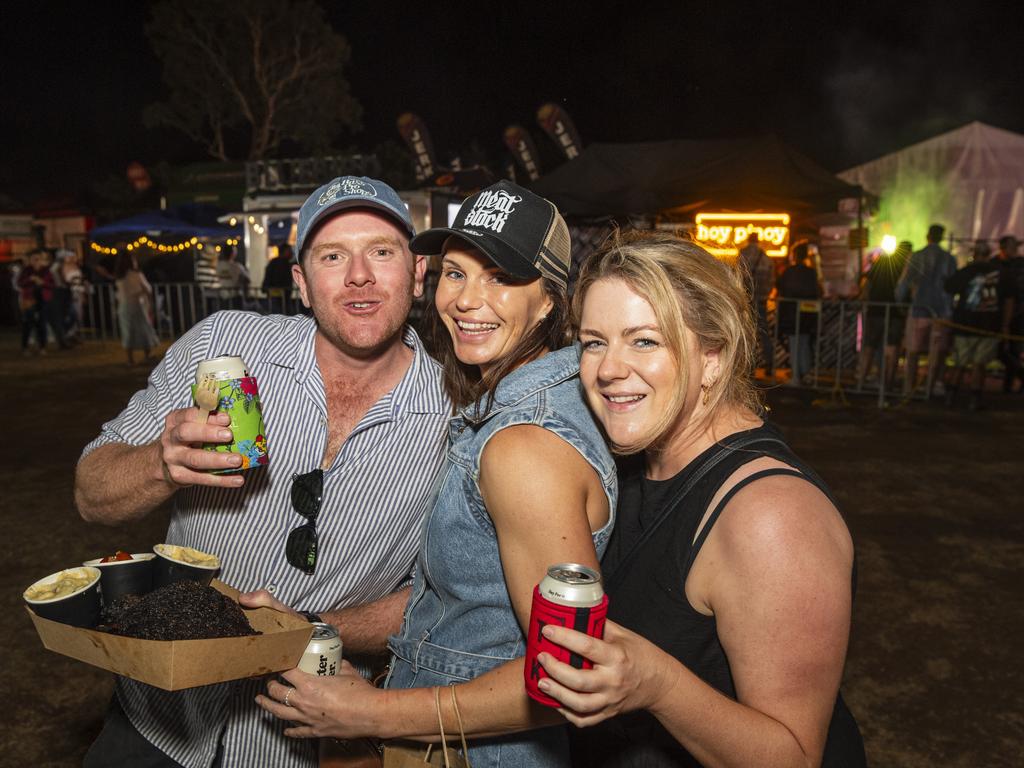 At Meatstock are (from left) Mitch Duggan, Natalie Bryant and Samantha Duggan at Toowoomba Showgrounds, Saturday, March 9, 2024. Picture: Kevin Farmer