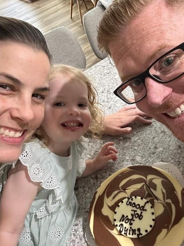 She bought herself a cake to mark her recovery, saying her family of daughter Abigail and husband Craig find comfort in having fun and making jokes. Picture: Supplied