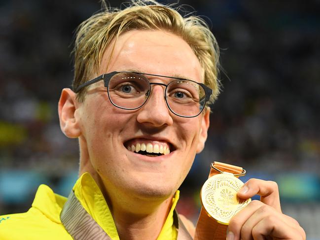 GOLD COAST, AUSTRALIA - APRIL 05:  Gold medalist Mack Horton of Australia poses during the medal ceremony for the Men's 400m Freestyle Final on day one of the Gold Coast 2018 Commonwealth Games at Optus Aquatic Centre on April 5, 2018 on the Gold Coast, Australia.  (Photo by Quinn Rooney/Getty Images)