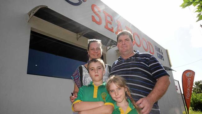 Kenny, Kirrily, Cambell and Krysandra Matthews of Kenny's Seafood in Proserpine. Picture: Peter Carruthers