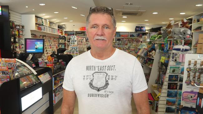 David Forsyth, who owns Burleigh Heads Newsagency, says the Burleigh light rail proposal is a joke. Photo: Richard Gosling